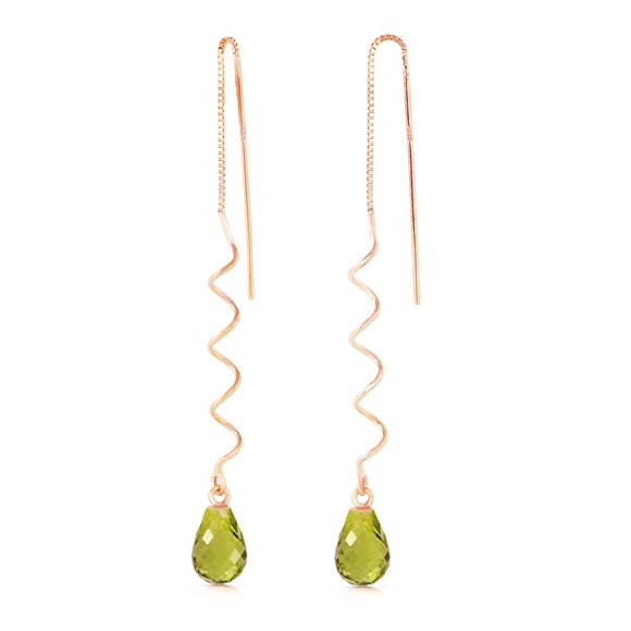 14K. SOLID GOLD THREADED DANGLES EARRINGS PERIDOT - Picture 2 of 3